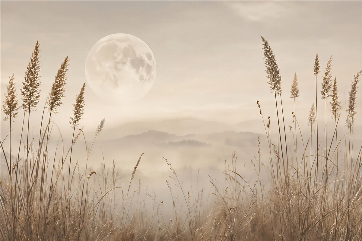 Papier peint brume lunaire au-dessus de la prairie