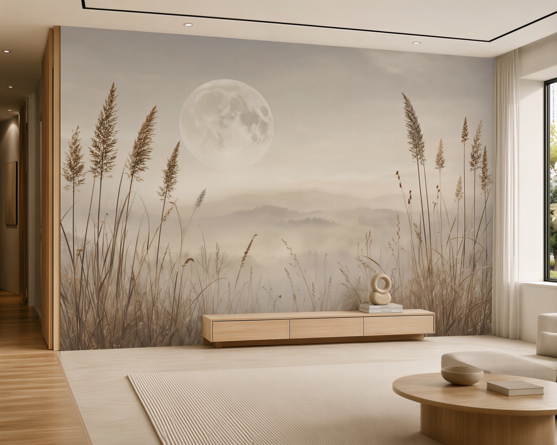 Papier peint brume lunaire au-dessus de la prairie