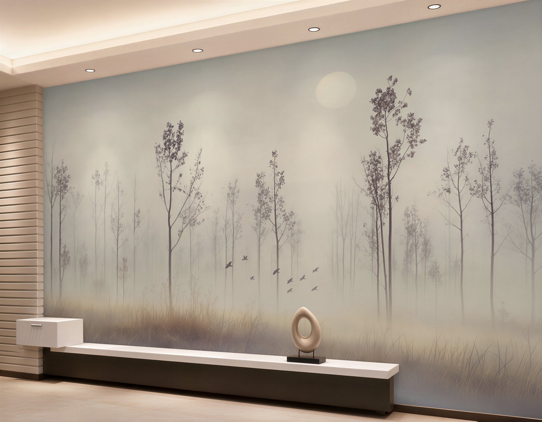 Papier peint forêt dans le brouillard