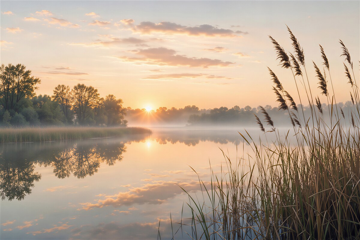 Papier peint coucher de soleil au bord du lac