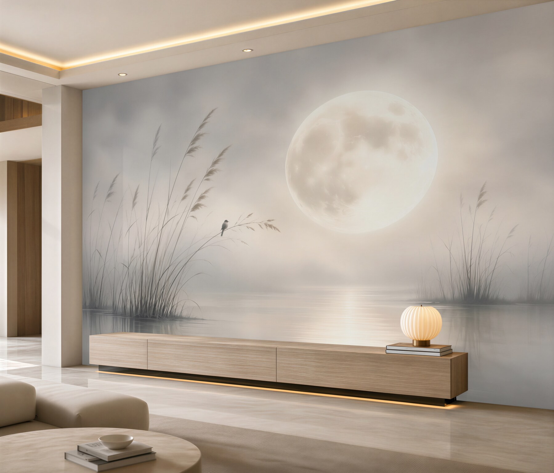 Papier peint nuit lunaire au-dessus de l'eau