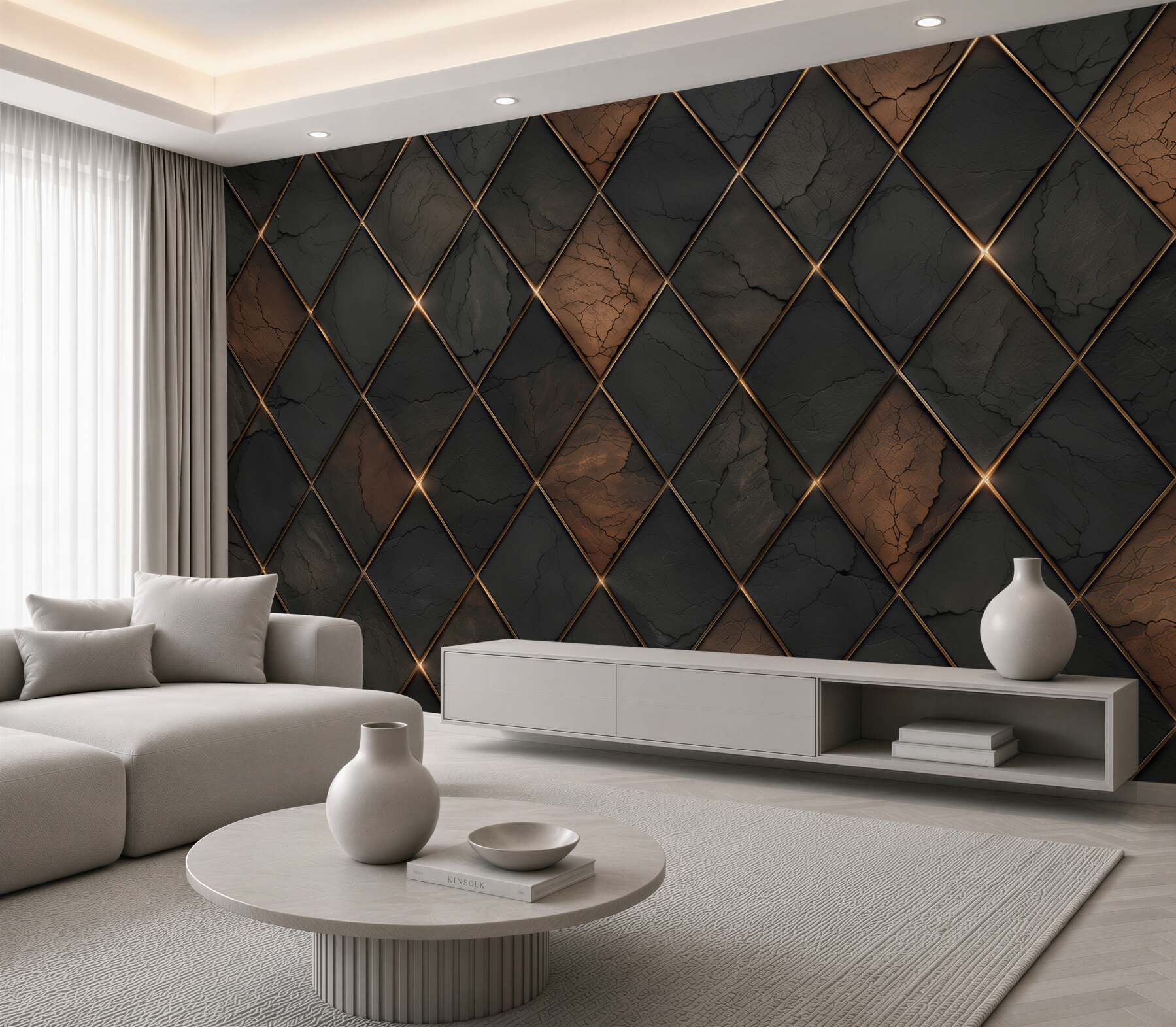 Papier peint motif en diamant en anthracite