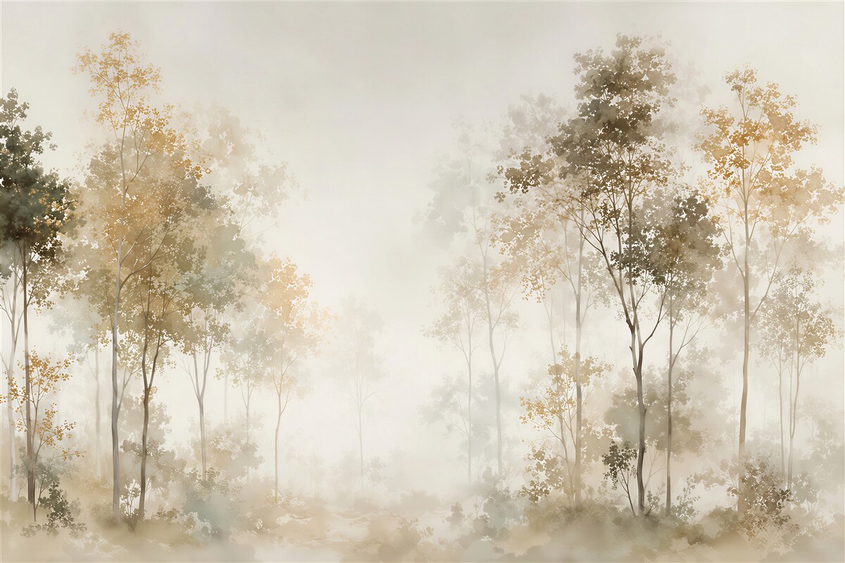 Papier peint forêt dans le brouillard en automne