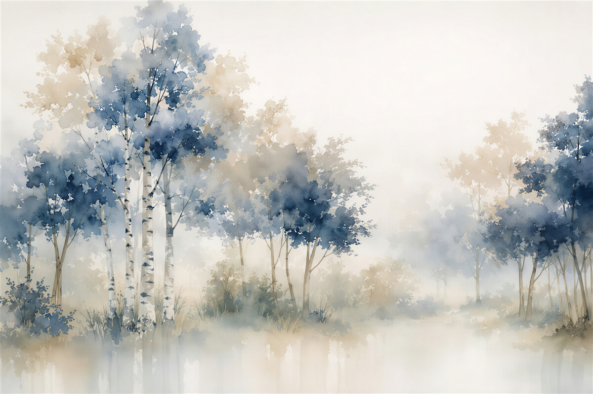Papier peint forêt dans le brouillard en aquarelle