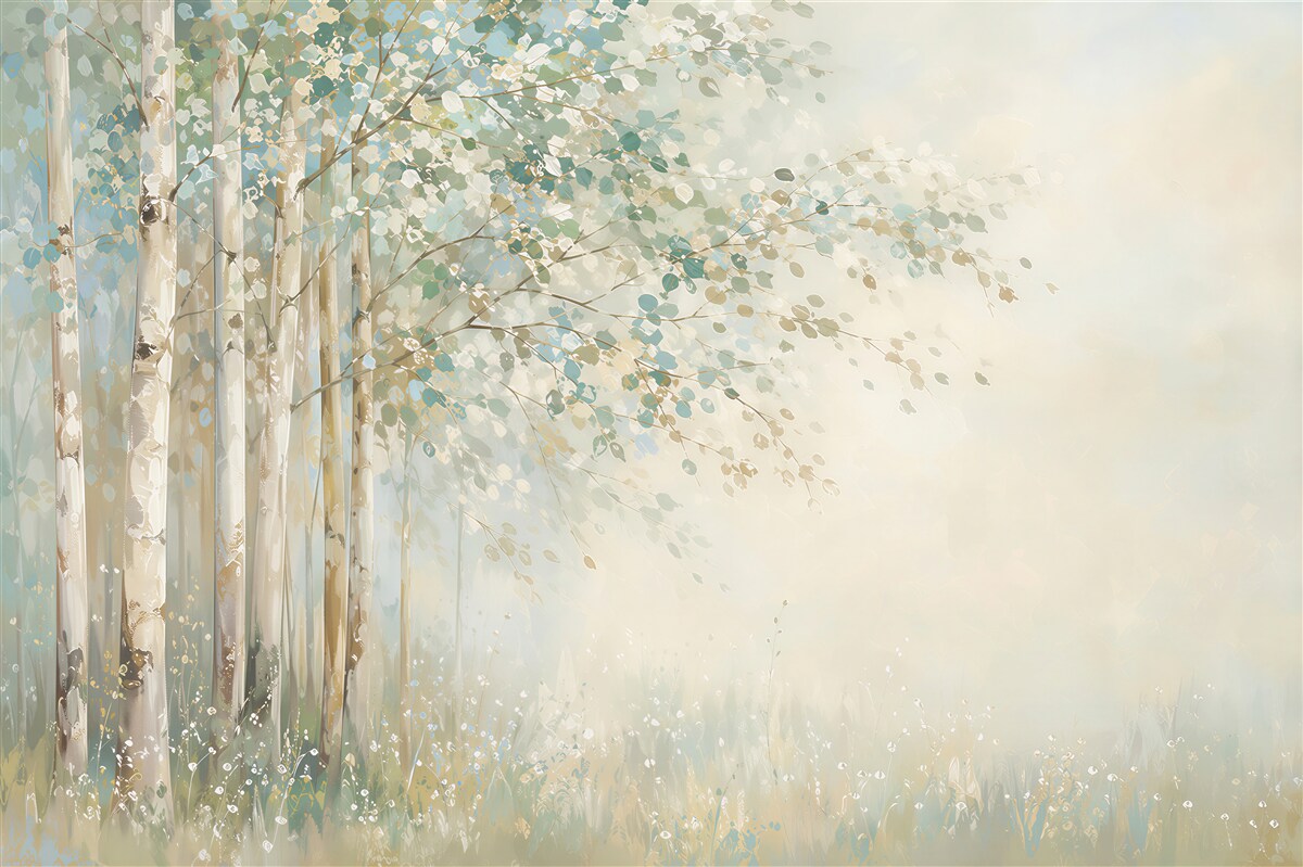 Papier peint bouleaux en pastels