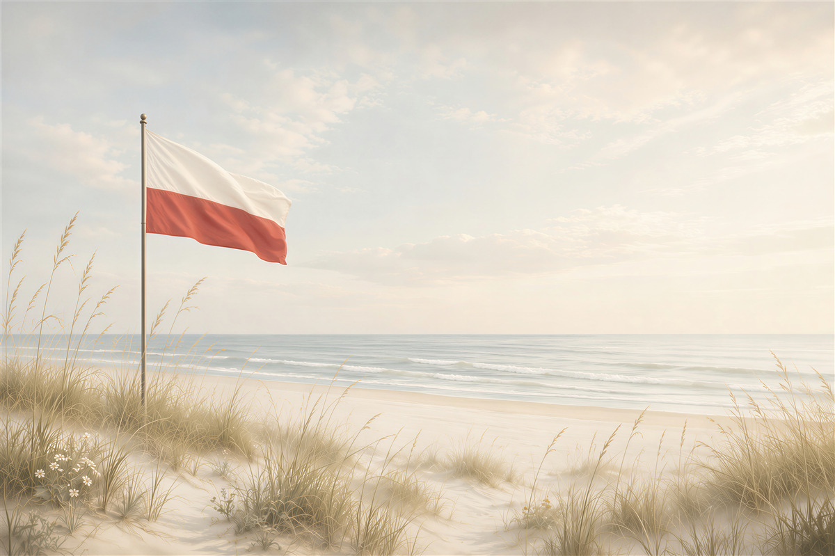 Papier peint plage avec le drapeau polonais