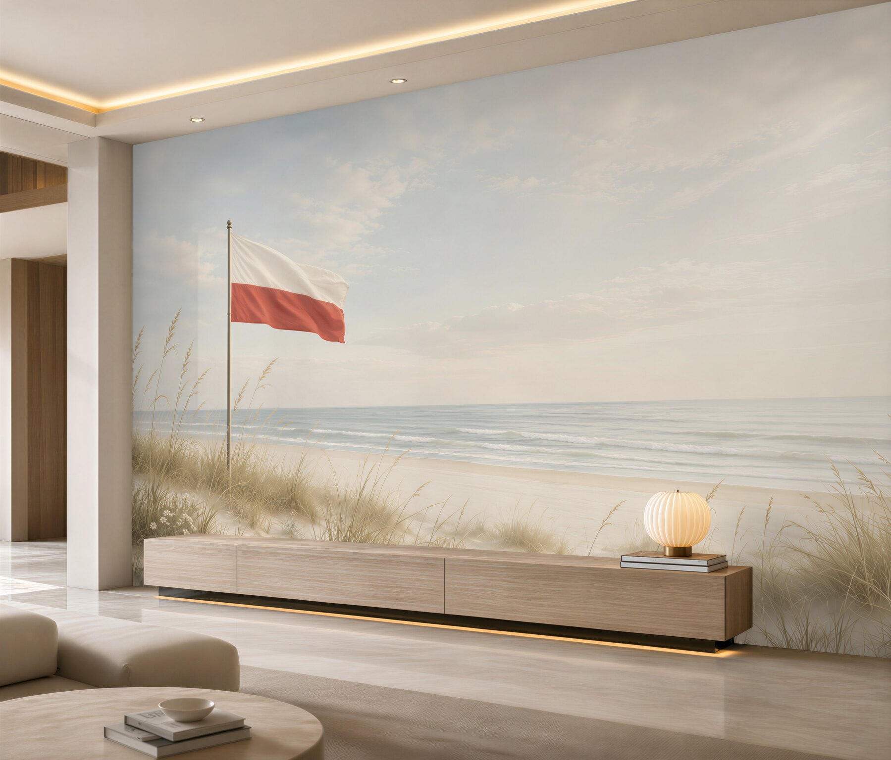 Papier peint plage avec le drapeau polonais
