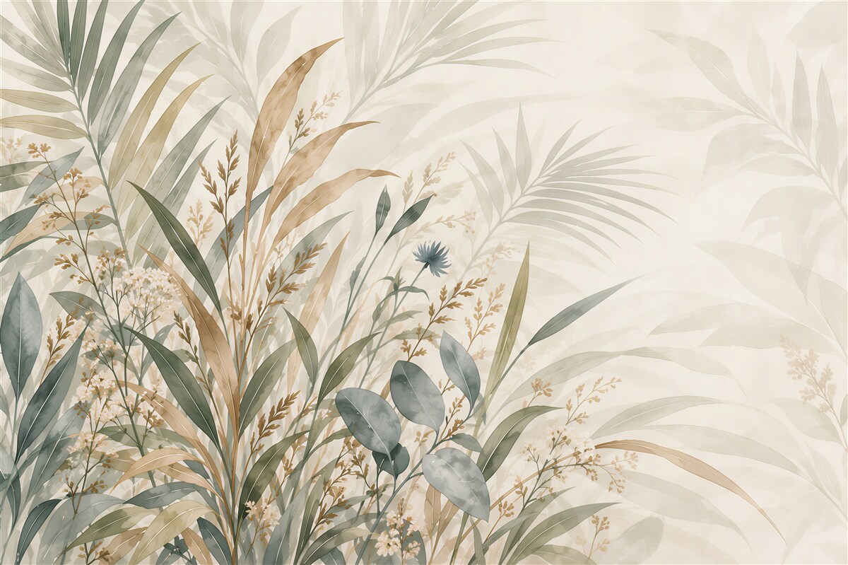 Papier peint feuilles et fleurs tropicales
