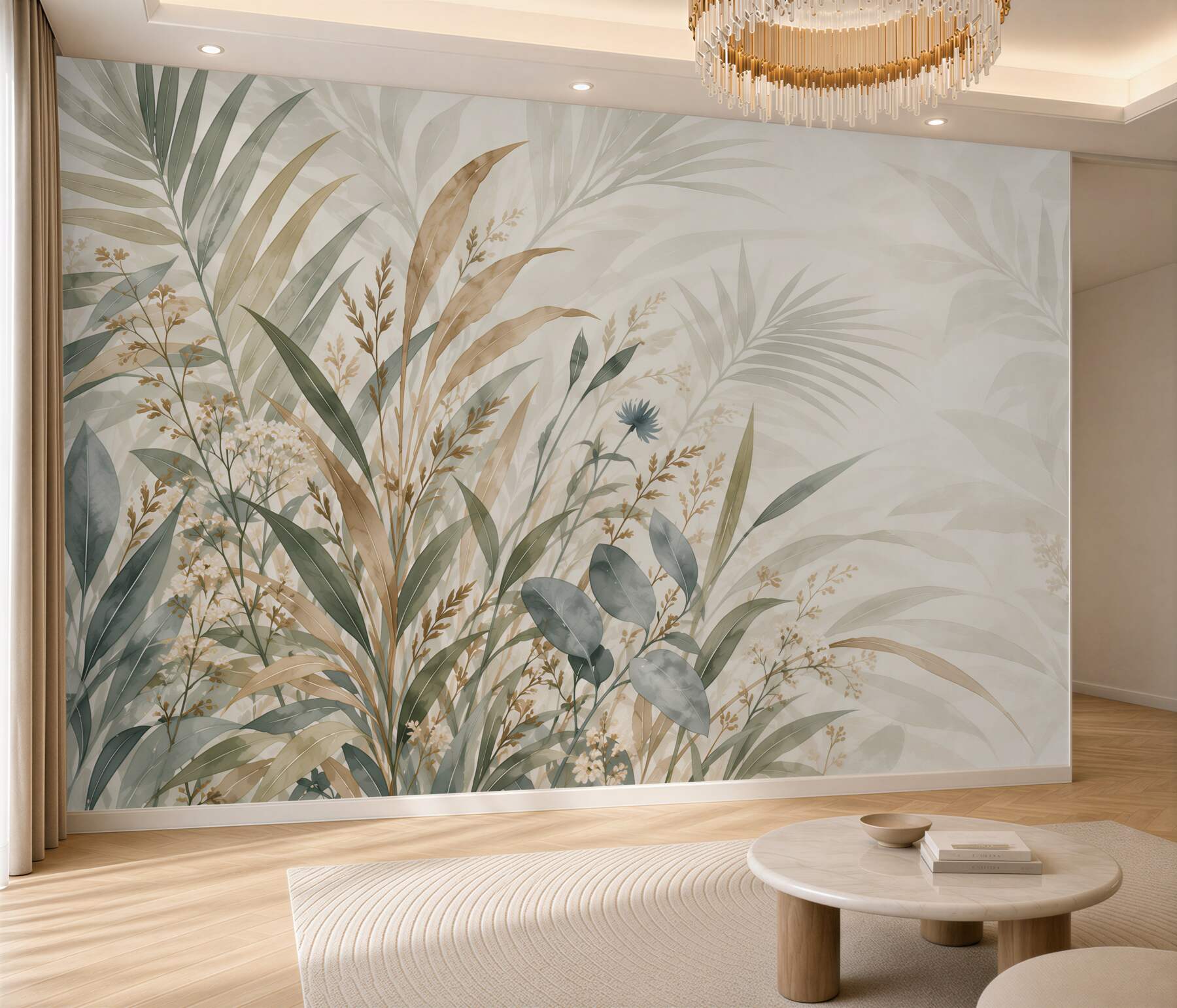 Papier peint feuilles et fleurs tropicales