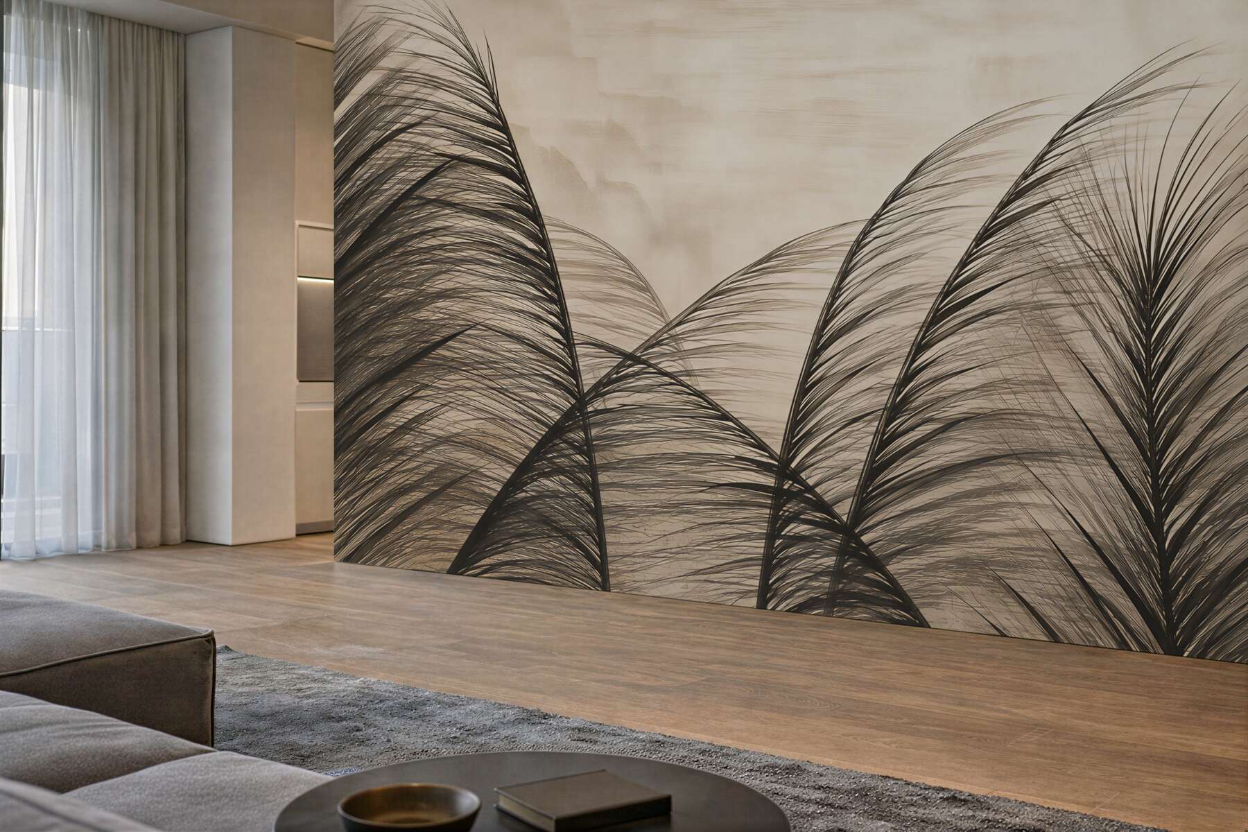 Papier peint feuilles dans des nuances de gris