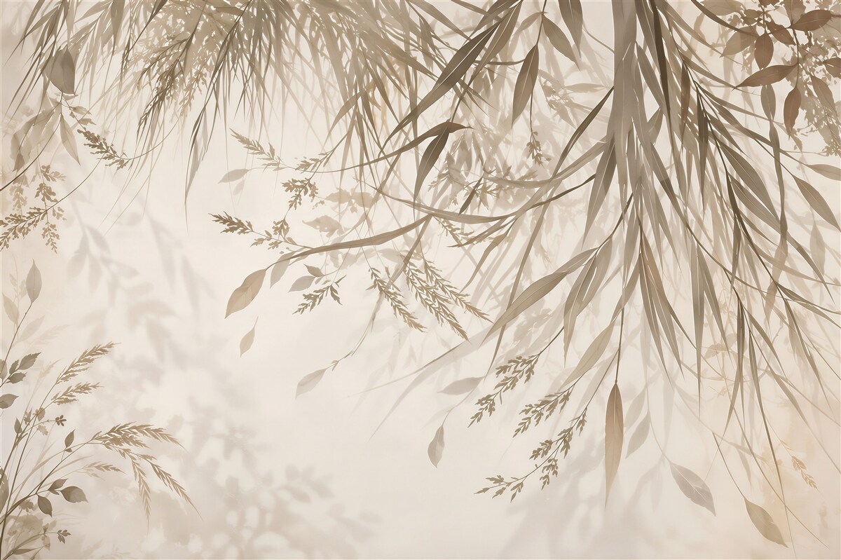 Papier peint feuilles délicates en beige