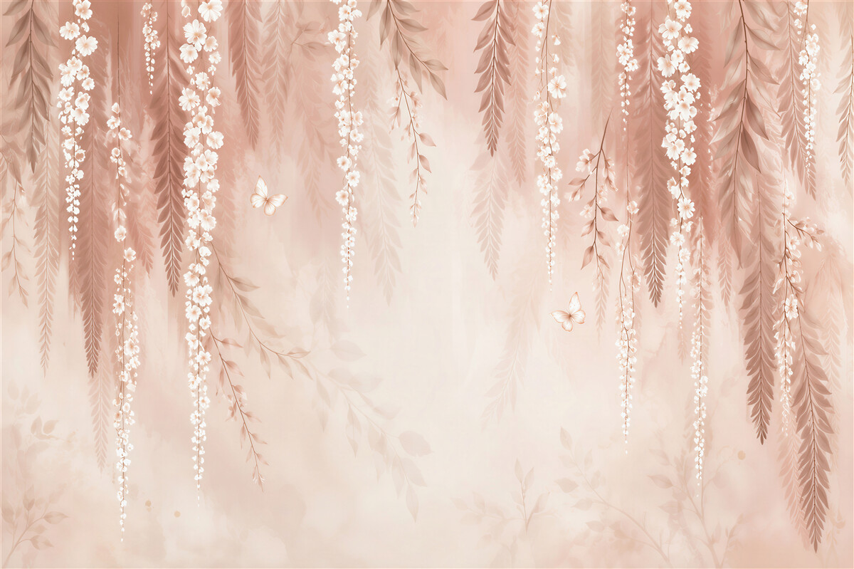 Papier peint chute de fleurs roses