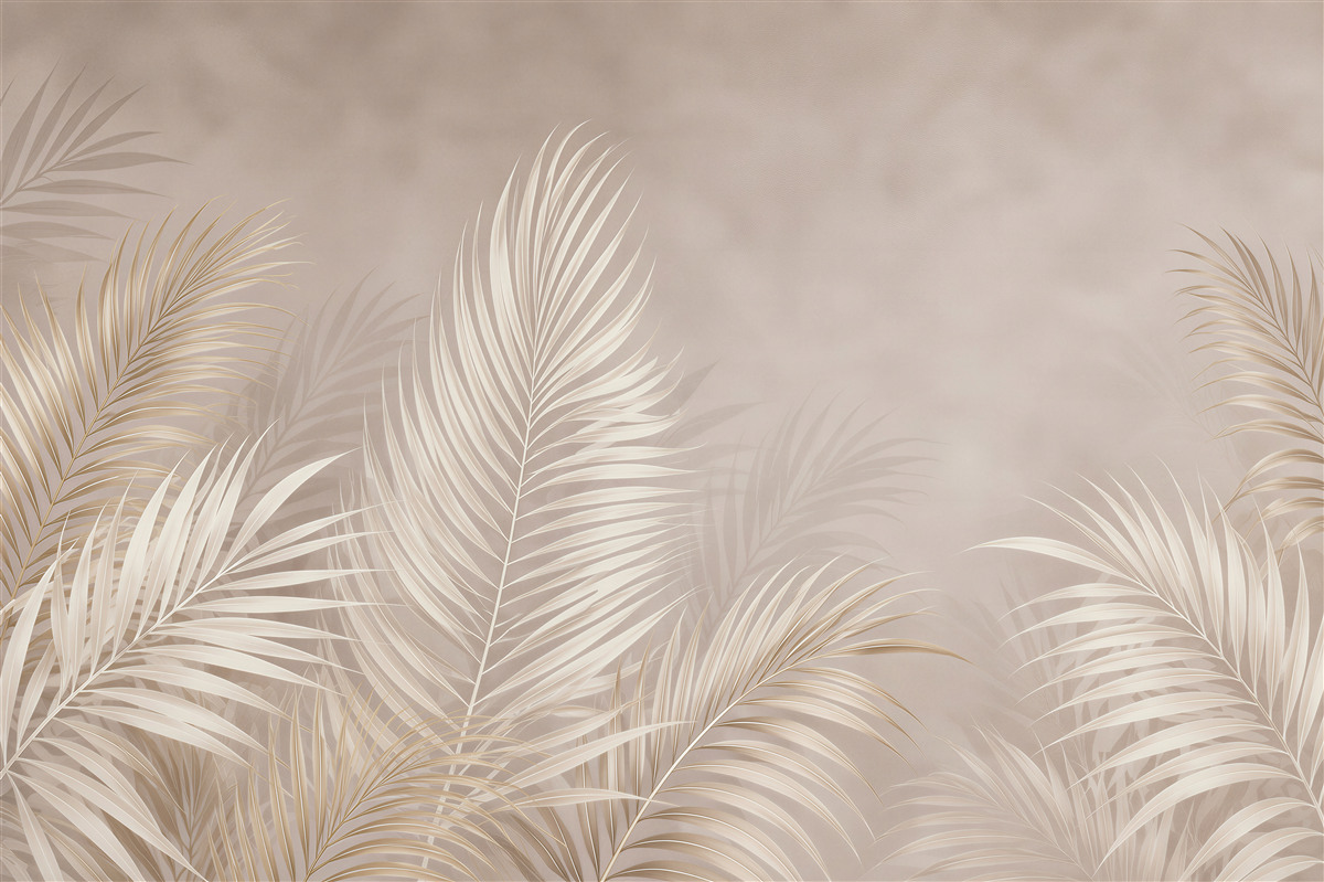 Papier peint feuilles de palmier dorées