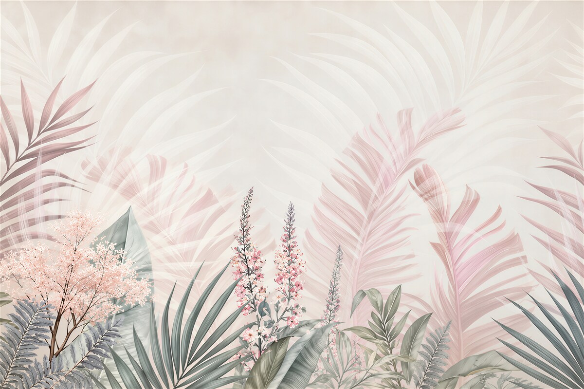 Papier peint feuilles tropicales pastel