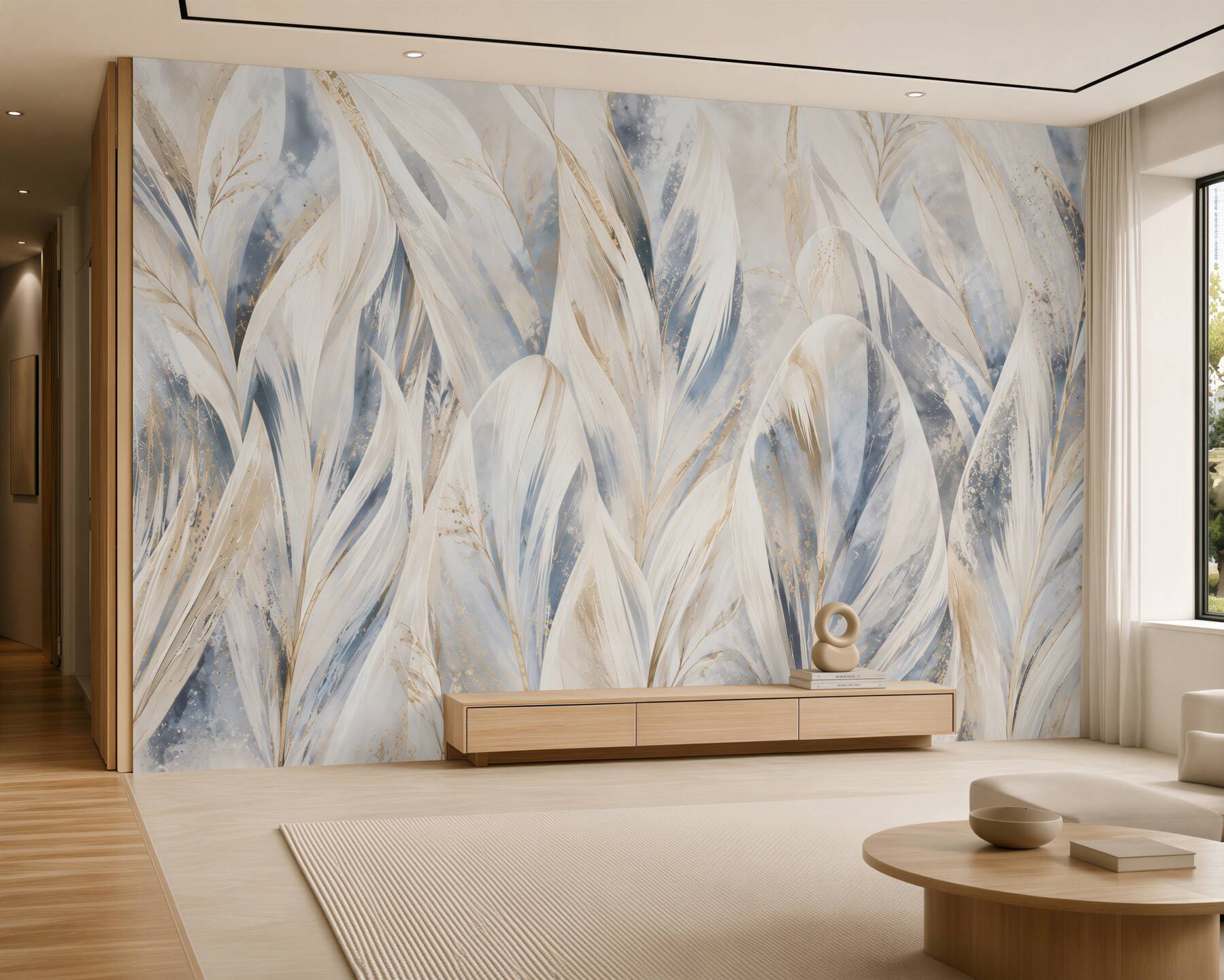 Papier peint plumes abstraites dans des nuances de beige