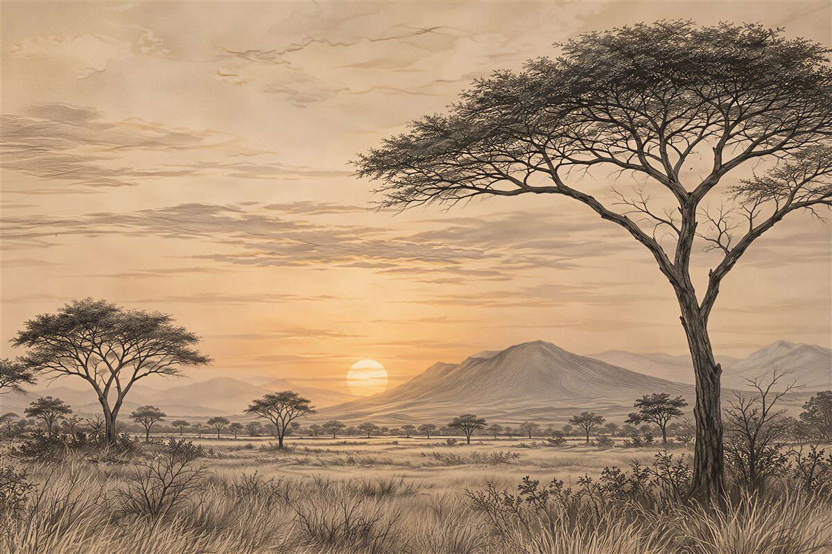 Papier peint paysage africain au coucher du soleil