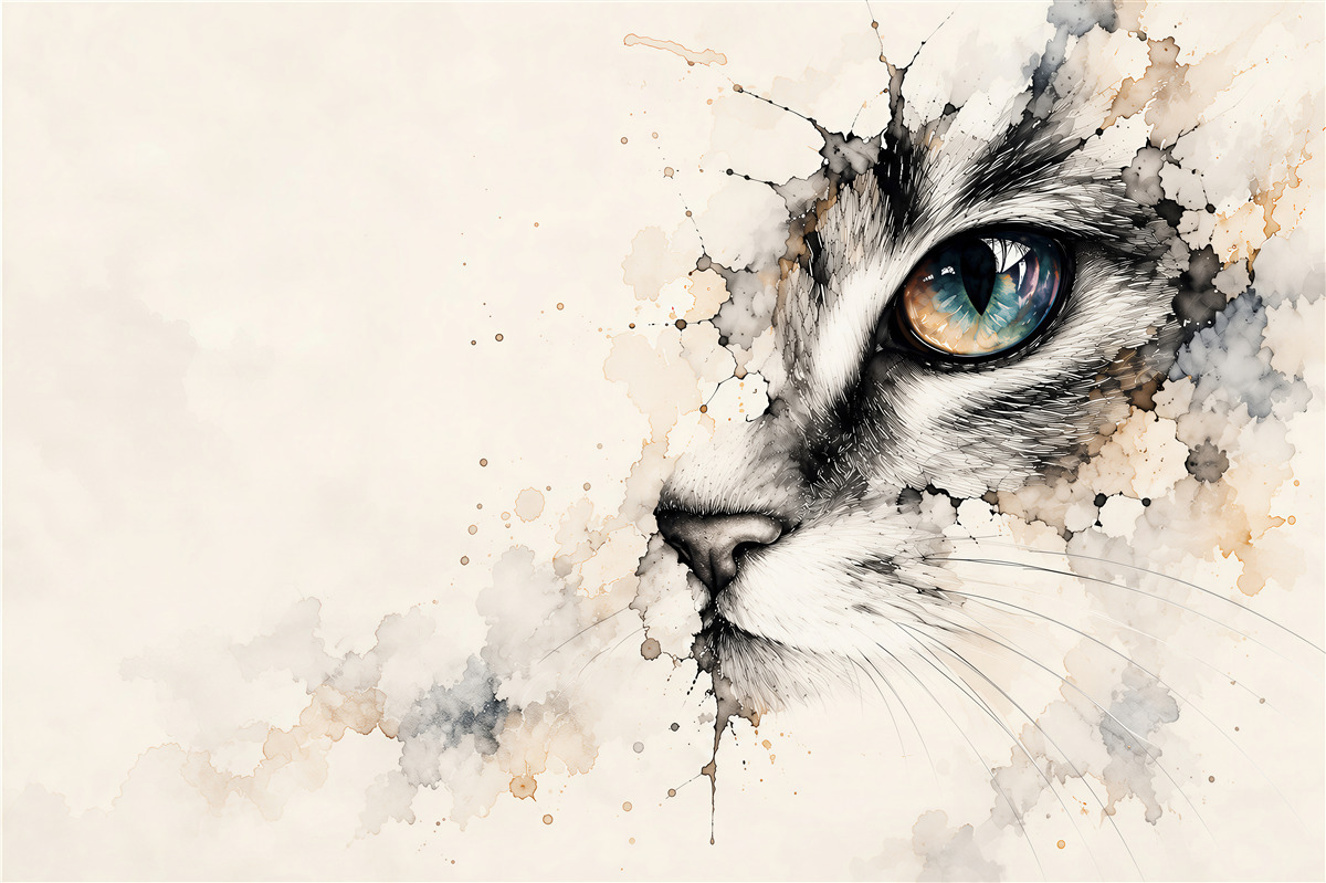 Papier peint visage de chat aquarelle
