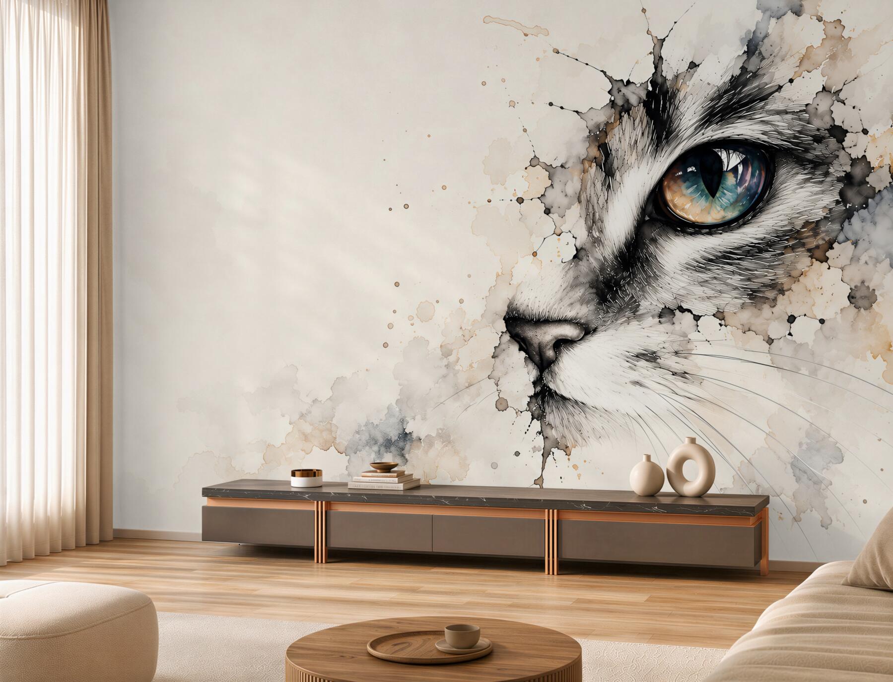 Papier peint visage de chat aquarelle
