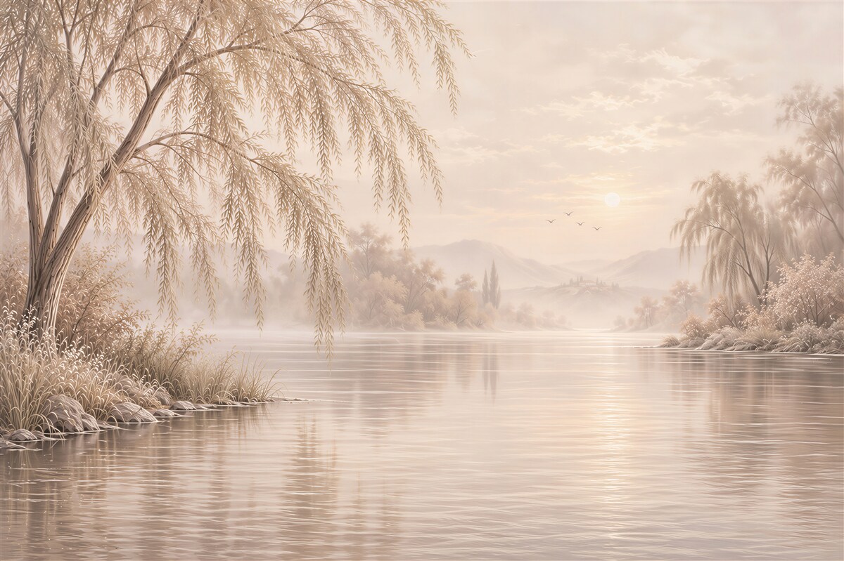 Papier peint lac au coucher de soleil