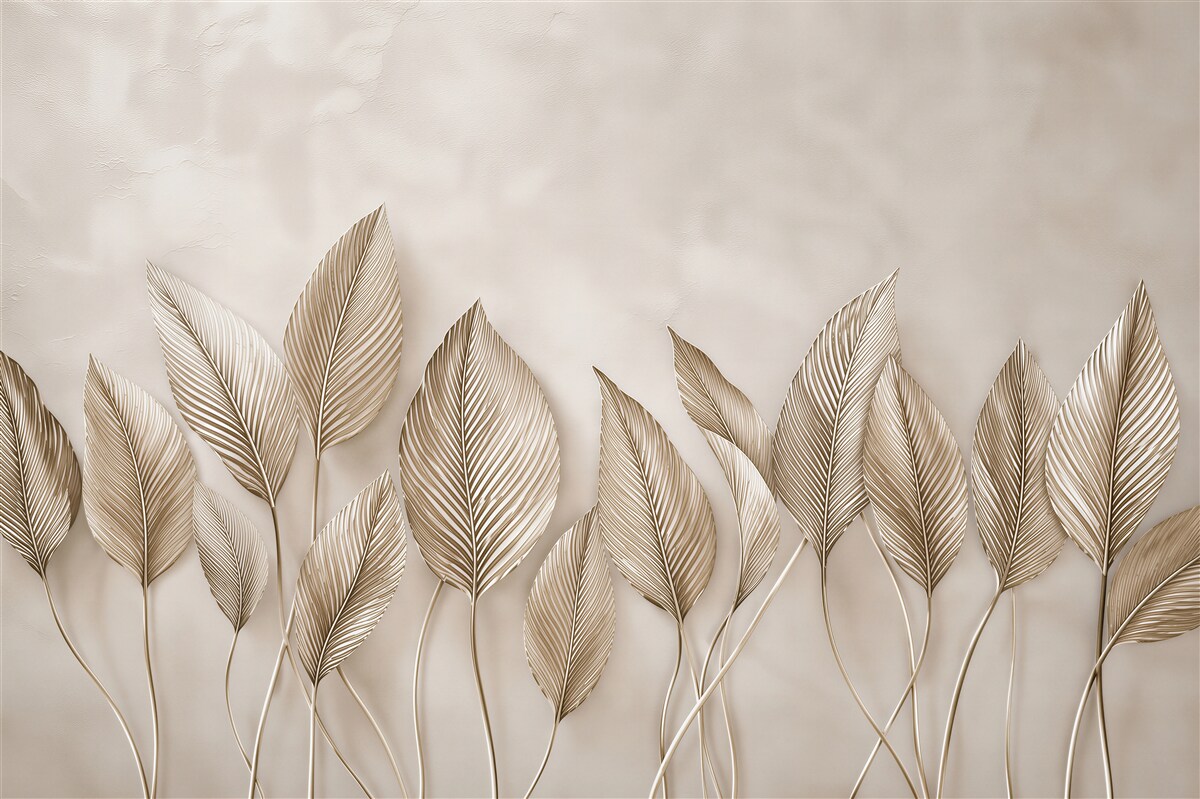 Papier peint feuilles dorées