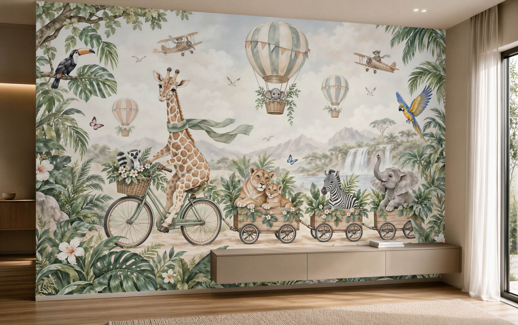 Papier peint safari avec ballons