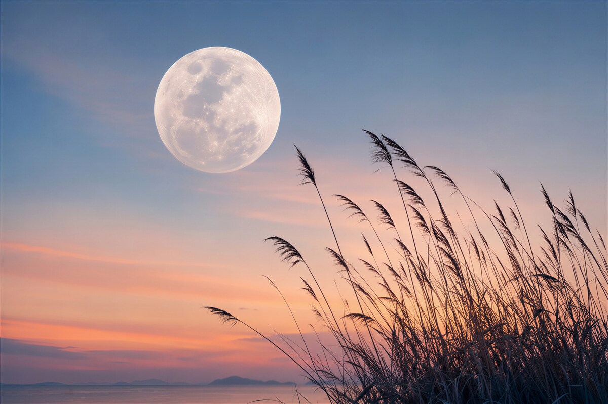 Papier peint lune au-dessus des herbes