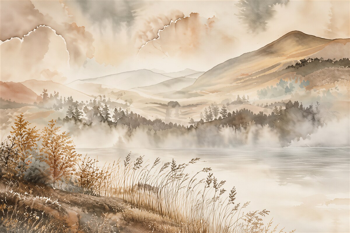 Papier peint paysage montagneux avec lacs