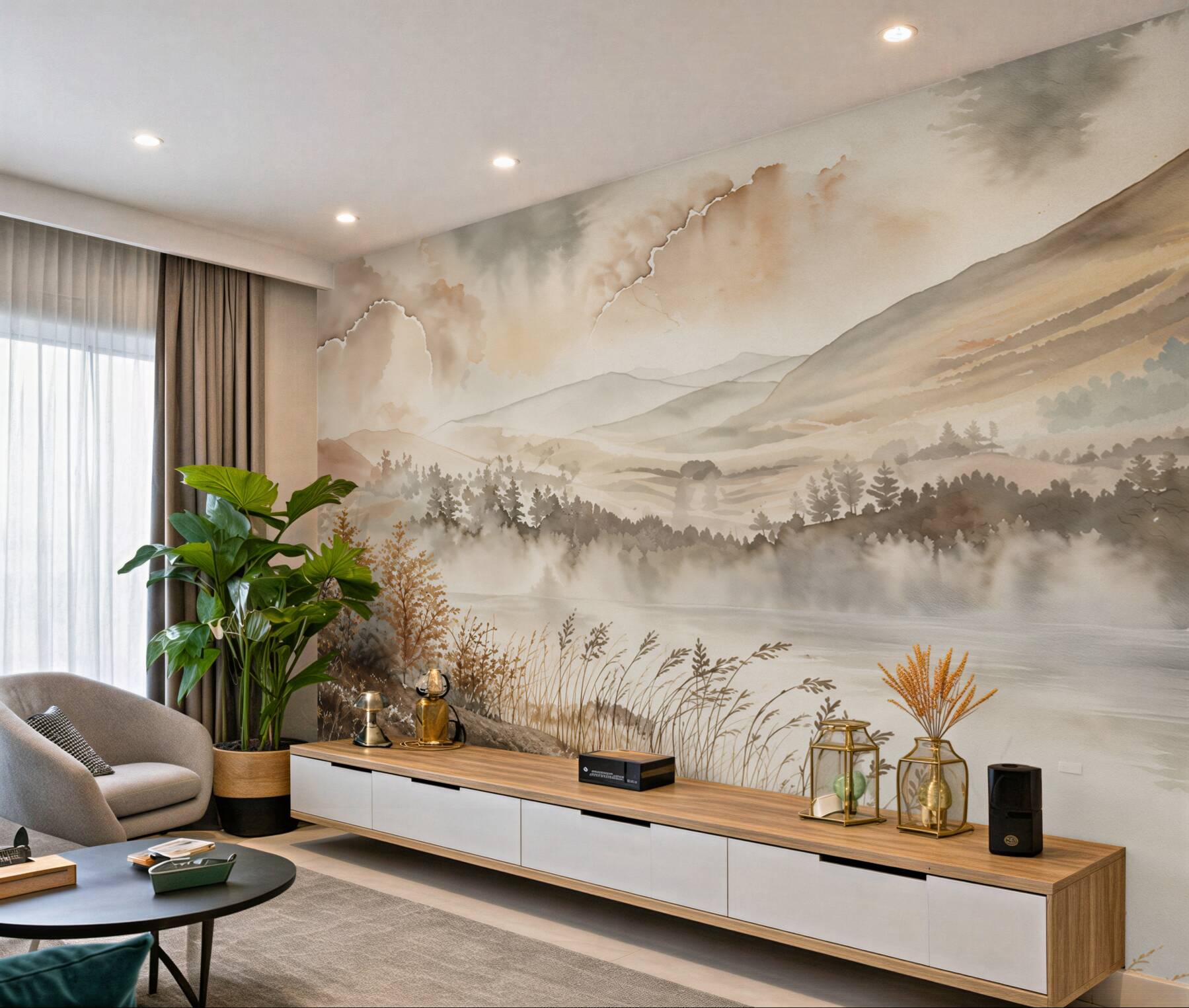 Papier peint paysage montagneux avec lacs