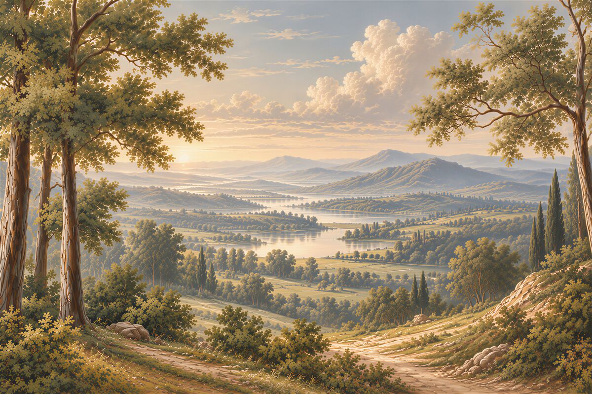 Papier peint paysage montagneux au coucher de soleil