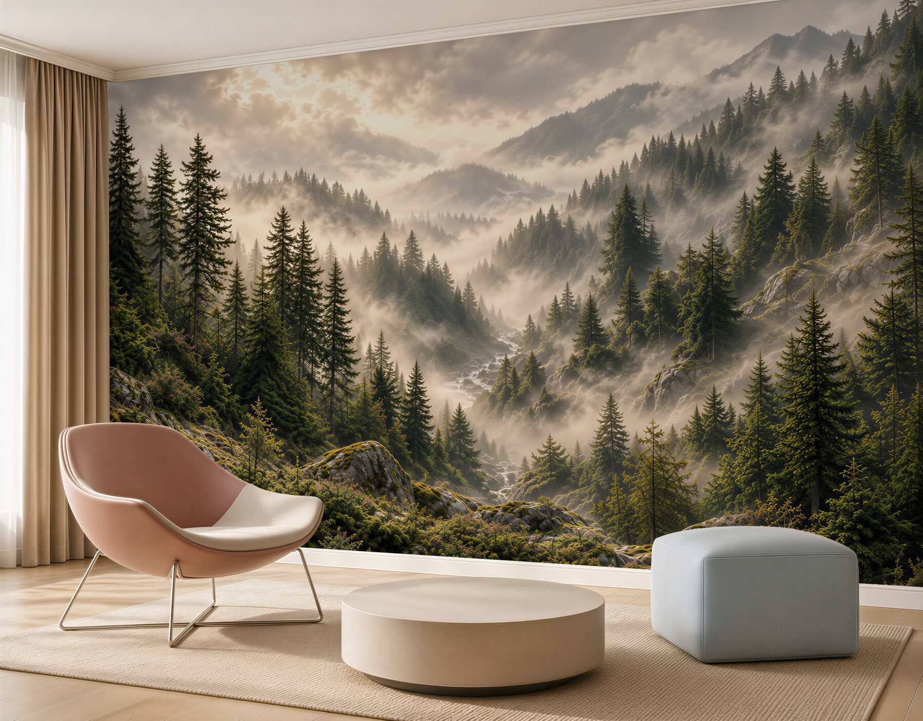 Papier peint paysage montagneux brumeux
