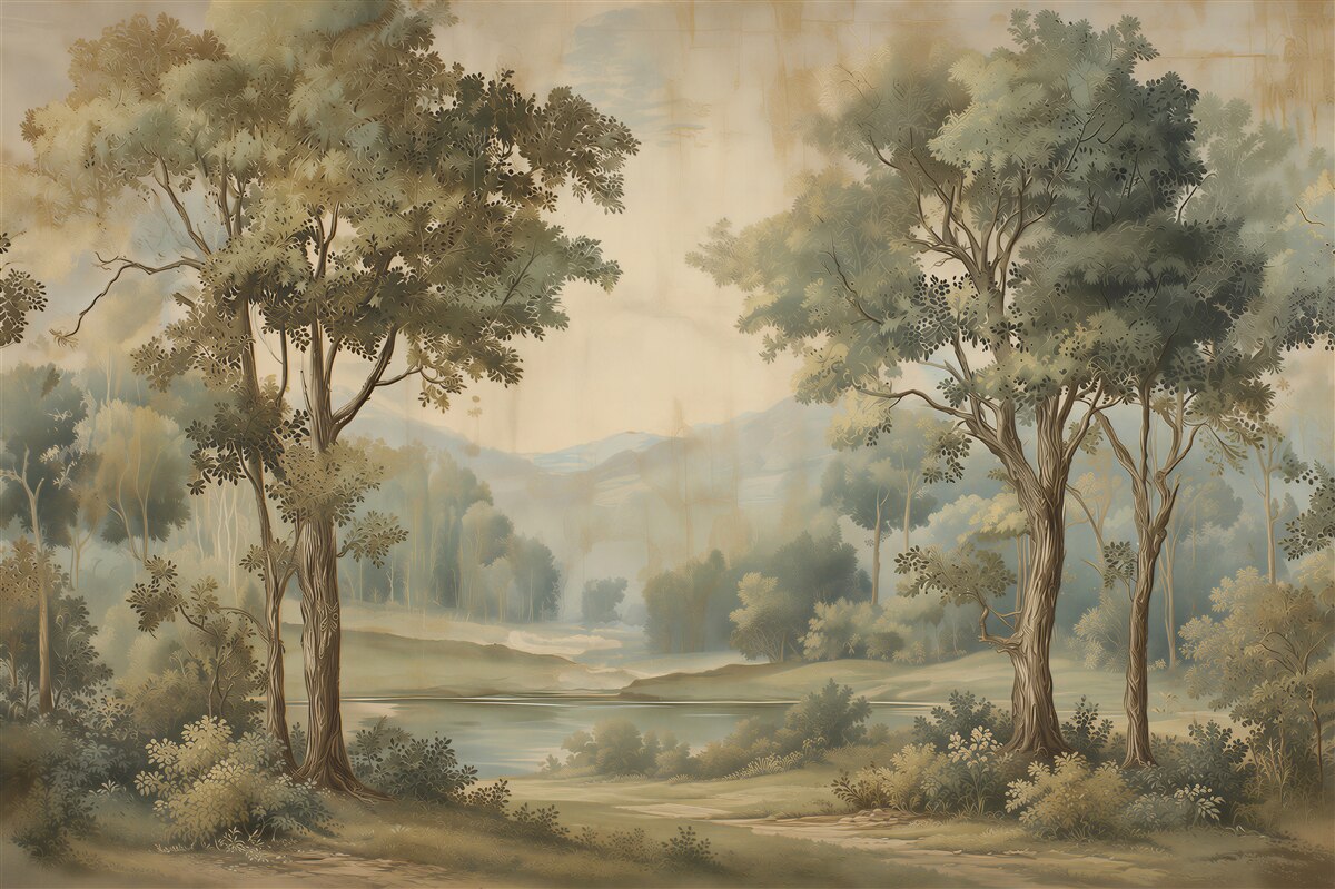Papier peint forêt au bord du lac