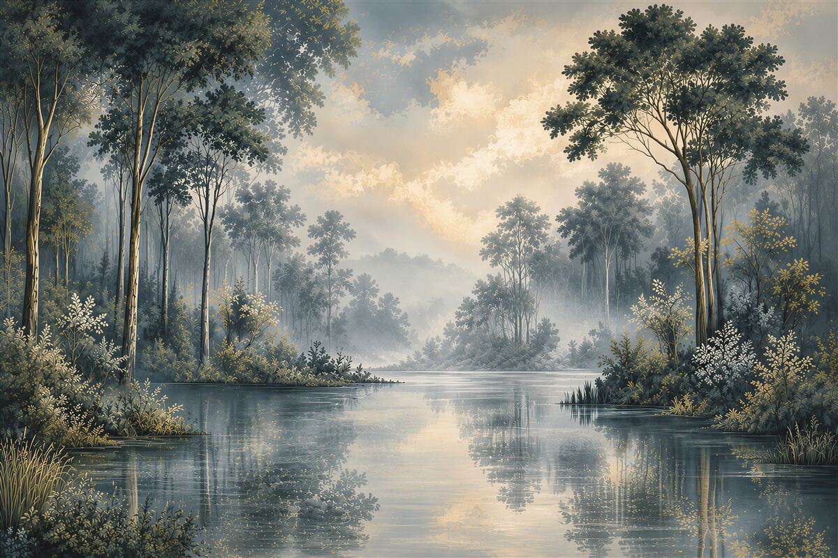 Papier peint paysage forestier au bord de la rivière
