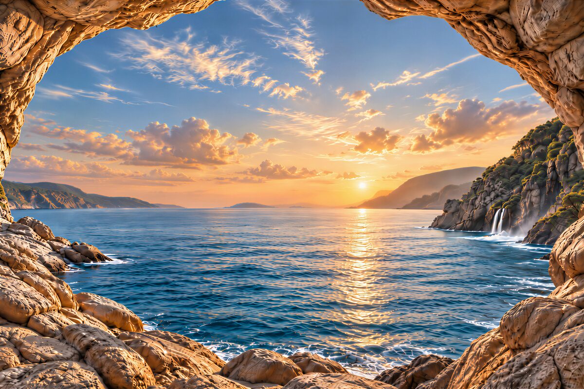 Papier peint coucher de soleil sur la mer