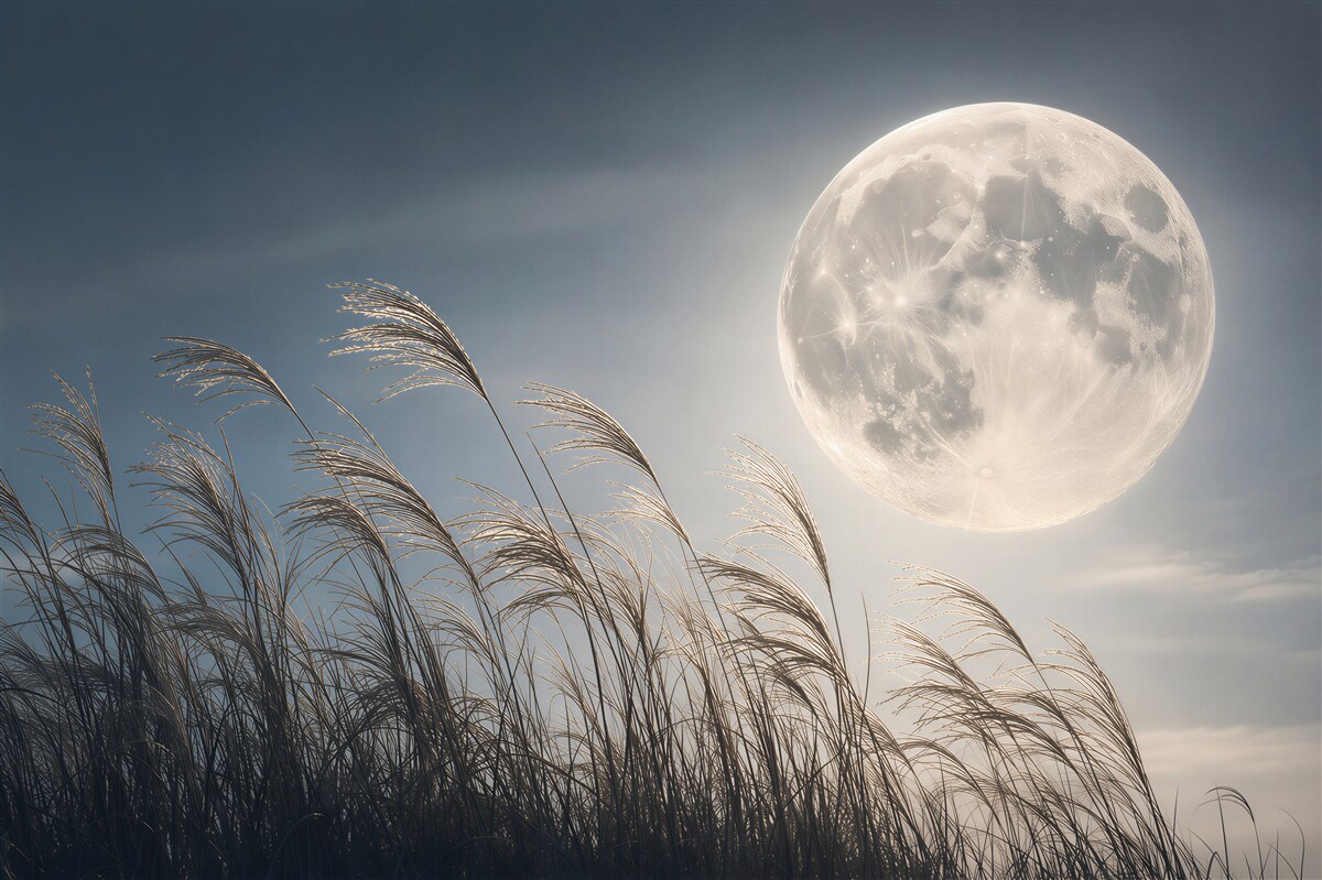 Papier peint pleine lune au-dessus des herbes
